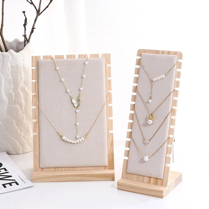 Wood Jewellery Display Stand — Large Necklace & Bracelet Rack with Faux Suede Interior