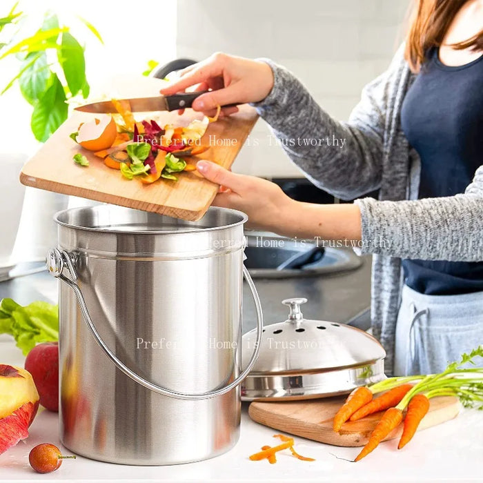 5L Stainless Steel Sealed Kitchen Bin with Lid — Desktop Odour-Proof Fermentation Bin