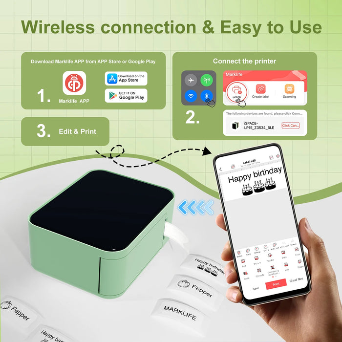 Marklife P15 Portable 15mm Thermal Label Printer — Inkless, Bluetooth, Rechargeable