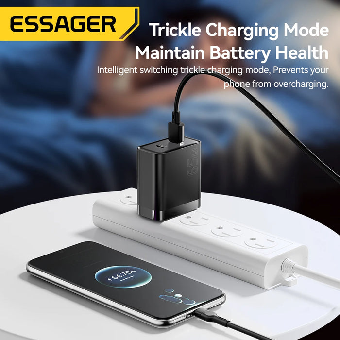 65W GaN USB-C PD Fast Charger with QC3.0 — Phone Adapter for iPhone 16 Pro Max & Galaxy S23 (UK plug option)