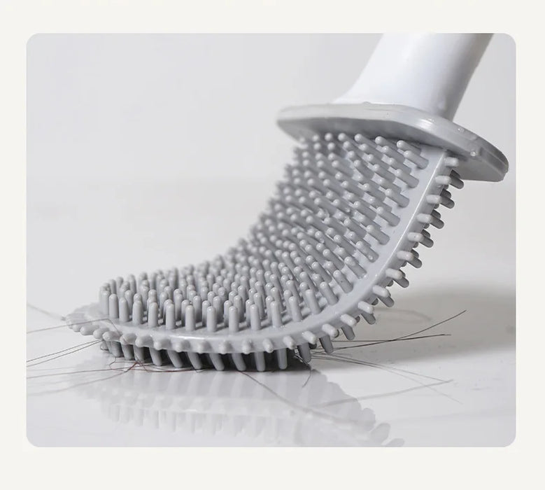 Mini Silicone Toilet Brush with Anti‑Drip Base — Flexible Soft Bristles, Quick‑Dry Holder