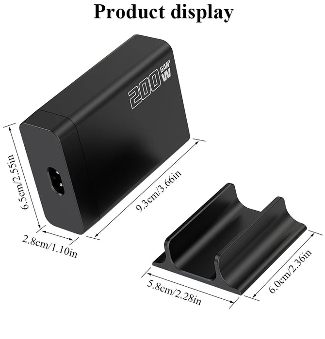 200W GaN 5‑Port USB‑C Fast Charger — Desktop Hub for MacBook Pro/Air & iPad Pro