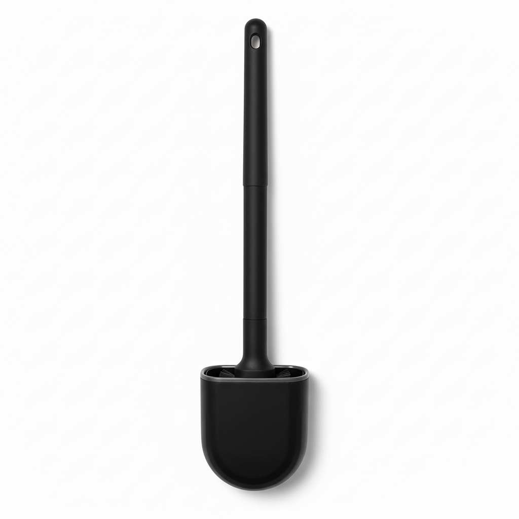 Silicone Toilet Brush with Quick‑Dry Hanging Holder — Long Handle, Flexible Head (White)