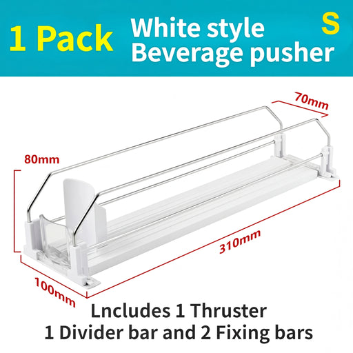 Canned Beverage Push Rack — Self-Pushing Fridge & Counter Organiser (310/380/410mm)