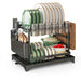 2-Tier Metal Dish Drainer with Draining Spout, Cutlery & Cup Holders