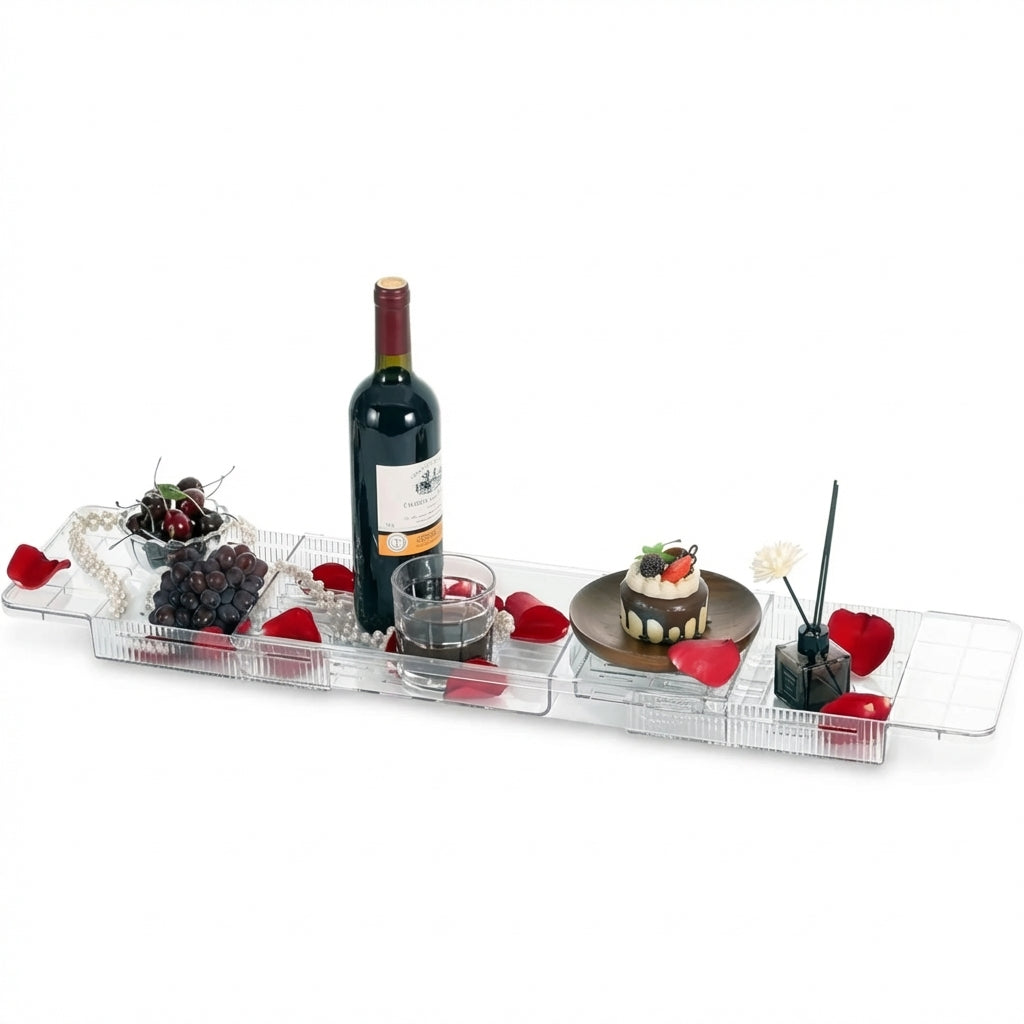 Extendable PET Bathtub Tray & Bathroom Storage Shelf — Adjustable Shower Caddy Organiser