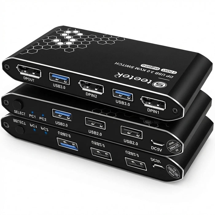DP KVM Switch 2-Port — 4K@60Hz, HDCP 2.2, USB 3.0, USB Cables Included