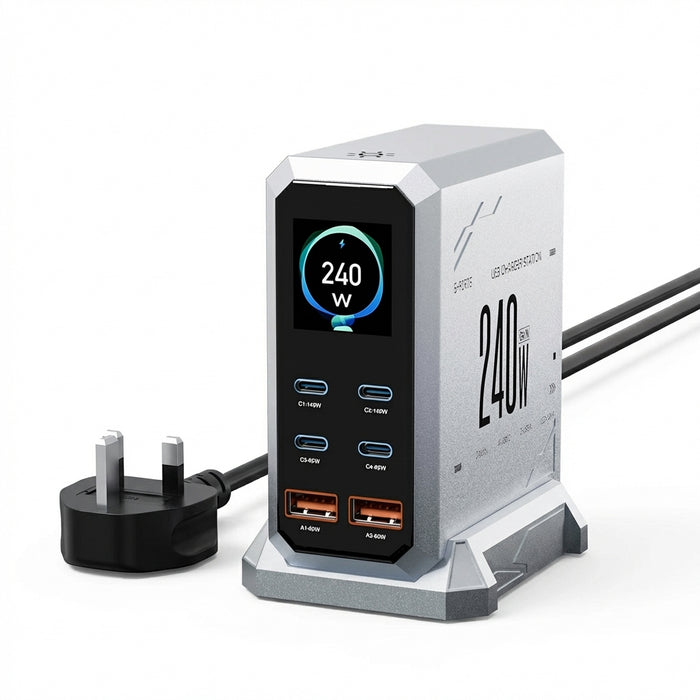240W GaN Desktop Charger — 6‑Port (4×USB‑C, 2×USB‑A), 140W PD3.1 & PPS