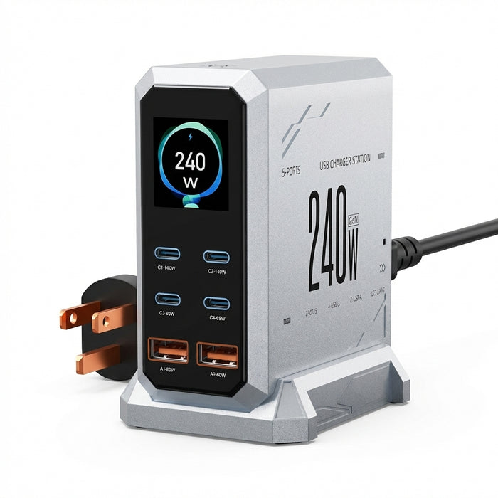 240W GaN Desktop Charger — 6‑Port (4×USB‑C, 2×USB‑A), 140W PD3.1 & PPS