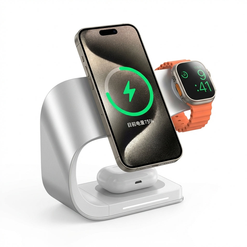 4-in-1 Magnetic 15W Metal Wireless Charging Station – Phone, Watch & Earbuds