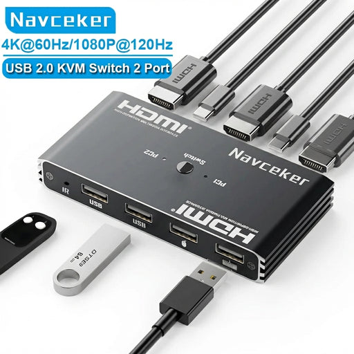 2-Port HDMI KVM Switch 4K@60Hz with USB 2.0 Hub & IR Remote (ZY-AK1)