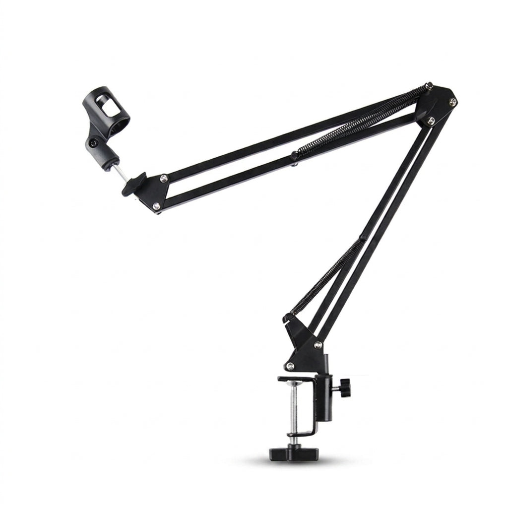 Adjustable Scissor Arm Microphone Stand — Desktop Clip, Tripod & Extendable Bracket