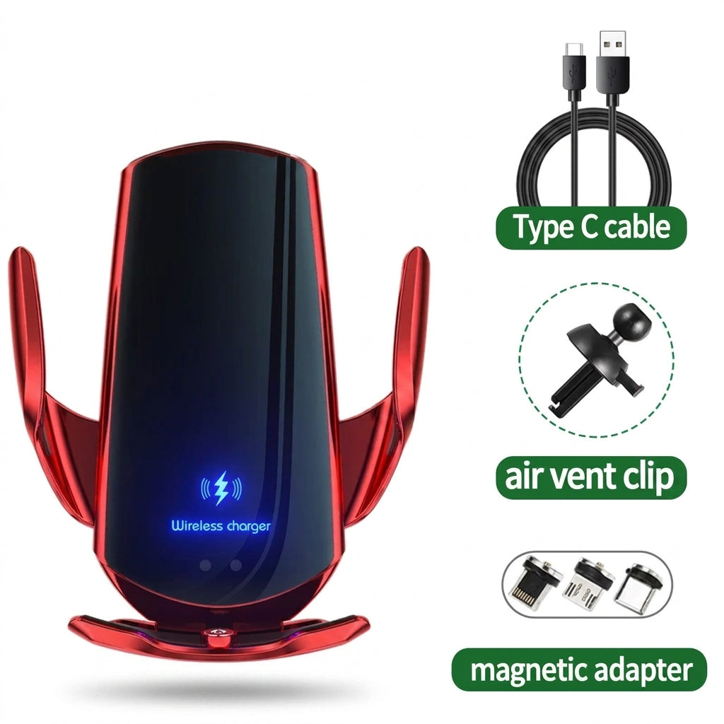 Q3 Smart Sensor 15W Wireless Car Charger & Auto‑Clamping Phone Holder — Qi Compatible