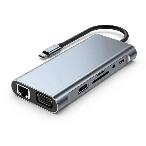 USB‑C 11‑in‑1 Docking Station — 4K HDMI, VGA, 100W PD, 100Mbps Ethernet, SD/TF & Audio for MacBook
