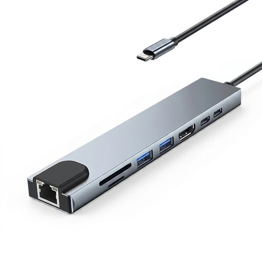 8‑in‑1 USB‑C Hub with 4K HDMI, PD 87W, USB 3.0, SD/TF Card Reader & RJ45