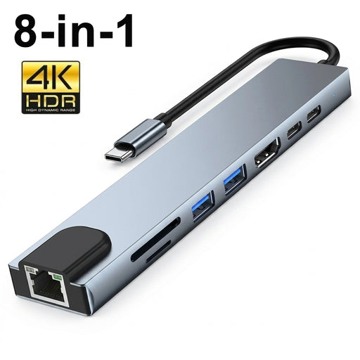 8-in-1 USB-C Hub 3.0 Dock – 4K HDMI, RJ45, PD, SD/TF for MacBook Air M1 & iPad Pro
