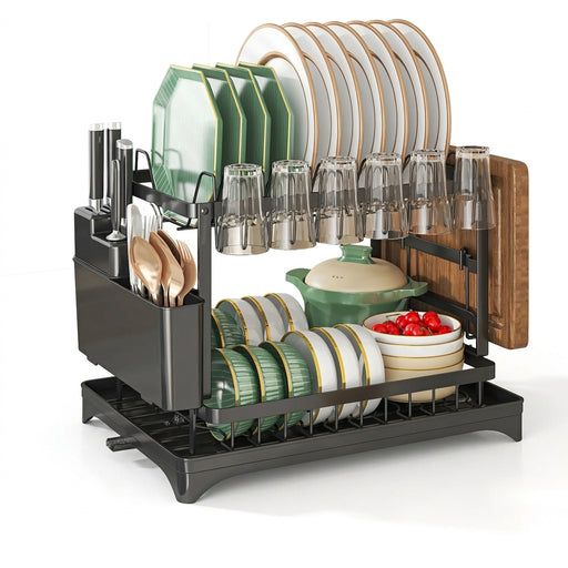 Stainless Steel 2-Tier Dish Rack — Fast-Drying & Stain-Free, Heavy-Duty Carbon Steel Frame