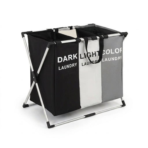 Foldable Laundry Basket with Aluminium Frame & 600D Oxford Fabric — 3‑Grid Large Capacity