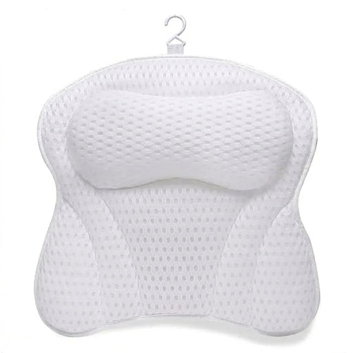 Bath Pillow for Neck & Back Support with Strong Suction Cups — Soft Spa Cushion (White)