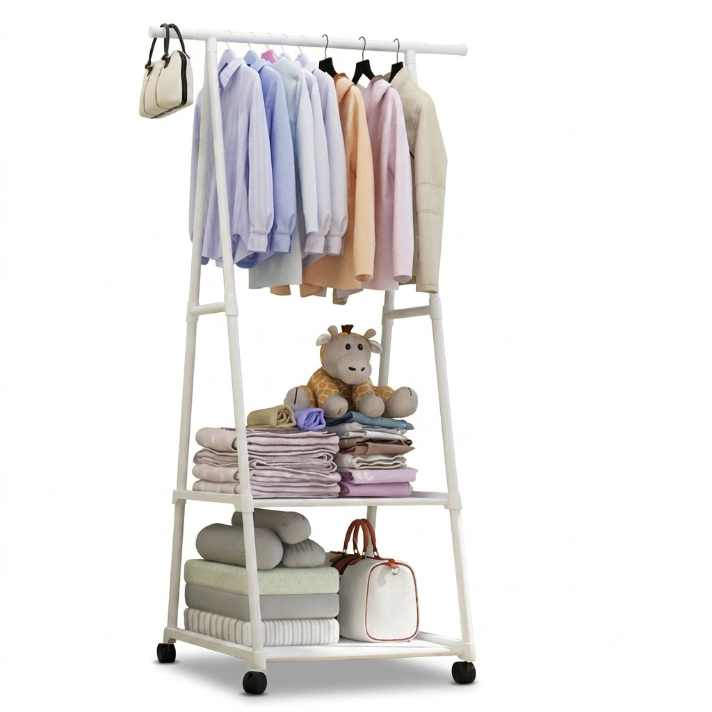 Floor-Mounted Folding Clothes Rack — Triangular Double-Rail Hanger