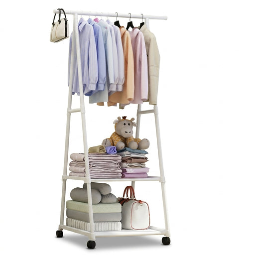 Floor-Mounted Folding Clothes Rack — Triangular Double-Rail Hanger