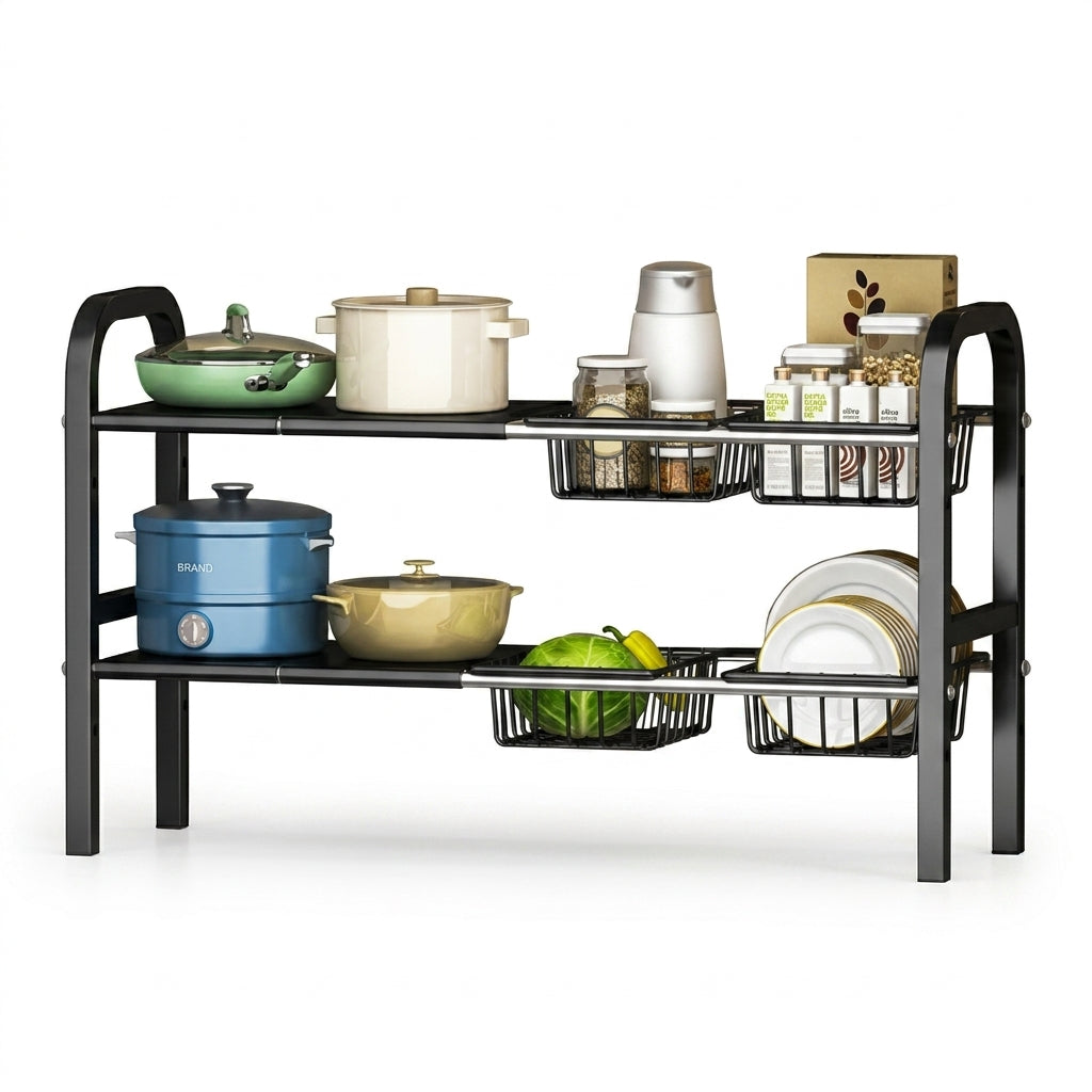 2-Tier Expandable Under-Cabinet Organiser – Adjustable Under-Sink Storage for Kitchen & Bathroom