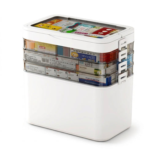 White Portable Medicine Storage Box — Heavy-Duty Plastic Organiser with Drawers & Doors (4/5/6 Floors)
