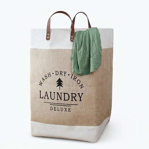 Large Cotton Folding Laundry Basket – Fabric Storage Bin (Off-White)