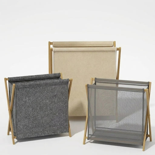 Foldable Laundry Basket with Bamboo Frame — Cotton‑Linen Hamper 40×30×38cm