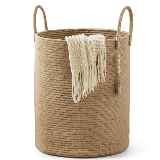 Large Tall Woven Storage Basket – Foldable Cotton Rope Laundry Hamper