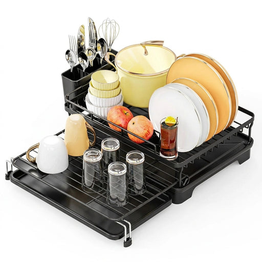 Extendable Over‑Sink Dish Drying Rack – Carbon Steel, Large Capacity