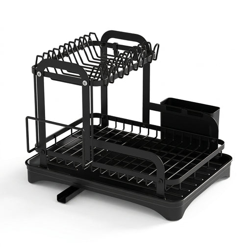 2-Tier Wrought Iron Dish Drainer with 360° Drainage & Drainboard