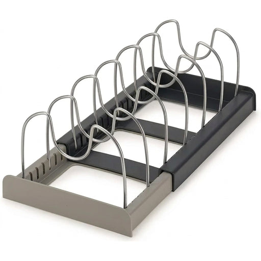 Expandable Stainless-Steel Pot & Pan Rack with 7 Dividers – Pull-Out Cabinet & Countertop Organiser