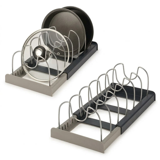 Expandable Pots & Pans Storage Rack for Cabinets — 6 Adjustable Shelves, Pot & Lid Holder