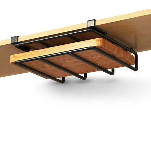 Under-Cupboard Steel Kitchen Rack with Hooks — Paper Towel, Cutting Board & Lid Holder