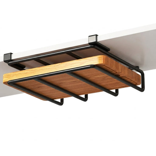 Under‑Cupboard Hanging Kitchen Rack with Hooks for Cutting Boards, Paper Towels & Lids