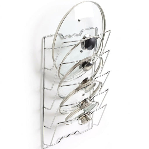 Five-Layer Wall-Mounted Pot Lid Rack — Iron Wire, Rust-Free, Silver