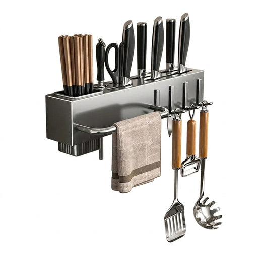 Wall-Mounted Kitchen Knife Rack with Pot Lid & Cutting Board Organiser