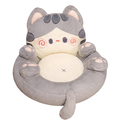 Tatami Floor Cushion with Backrest — 50×50cm Faux Rabbit Fur Lazy Seat (Grey/Pink)