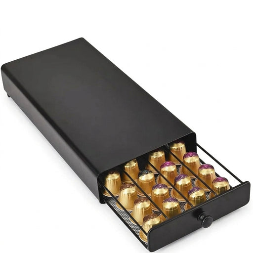 40-Capsule Metal Coffee Pod Drawer — Countertop Storage for Home & Office