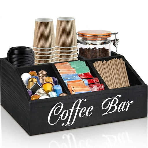 Wooden Coffee Bar Storage Basket – Rustic Farmhouse Counter Organiser