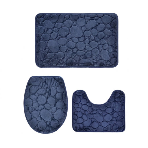 3-piece Microfibre Bath Mat Set — Absorbent, Non-slip, Stone Pattern