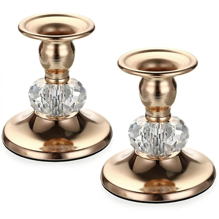 Pair of Gold Metal Taper Candle Holders — Vintage Brass Finish, 8.5 cm
