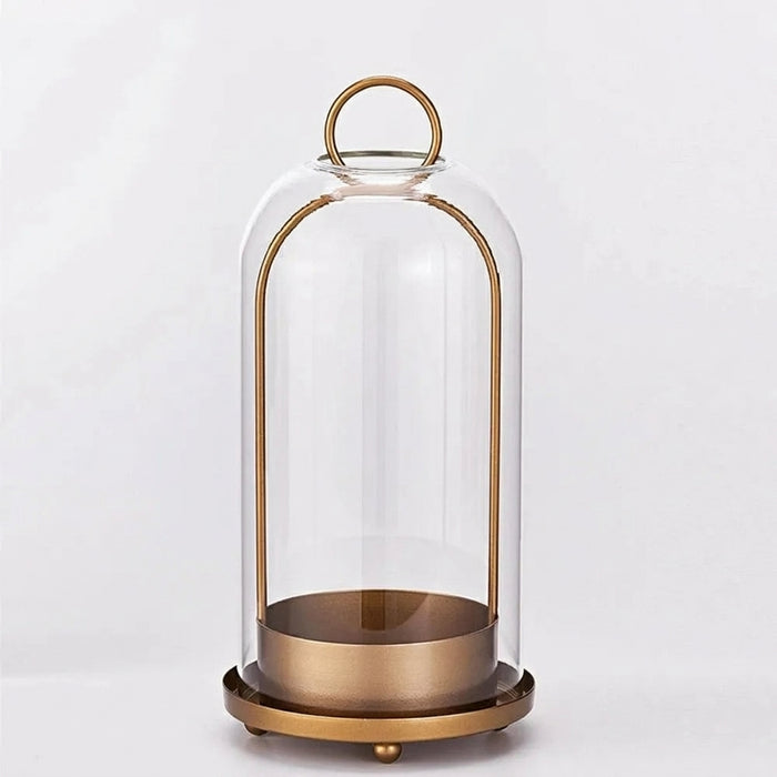 Vintage Brass Metal Candle Holder Set with Glass Domes