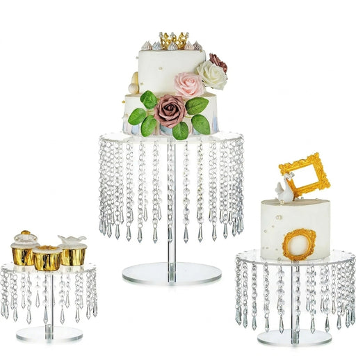 Acrylic Circular Cake & Cupcake Display Stand with Crystal Chandelier for Weddings & Parties