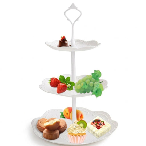 3-Tier White Cupcake & Cake Stand – Plastic Dessert Display Tower