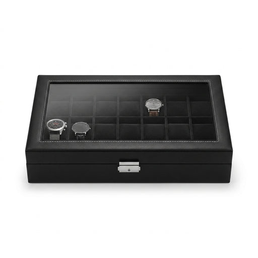 Lockable Watch Box – 24 Slots with Glass Lid, Velvet-Lined Storage Case