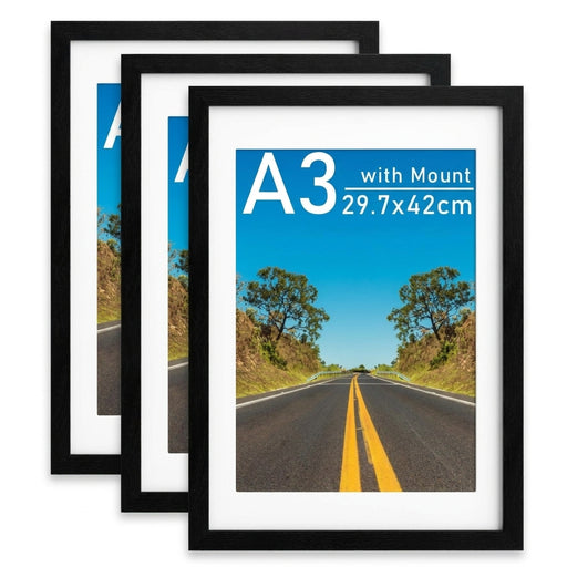 Pack of 3 A3 Photo Frames (29.7 x 42 cm) – Rustic Wood-Effect MDF