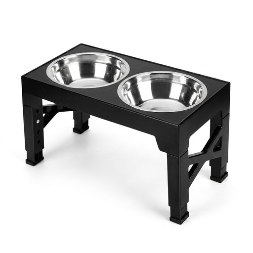 Adjustable Raised Dog Feeding Station with Two Stainless Steel Bowls - Black