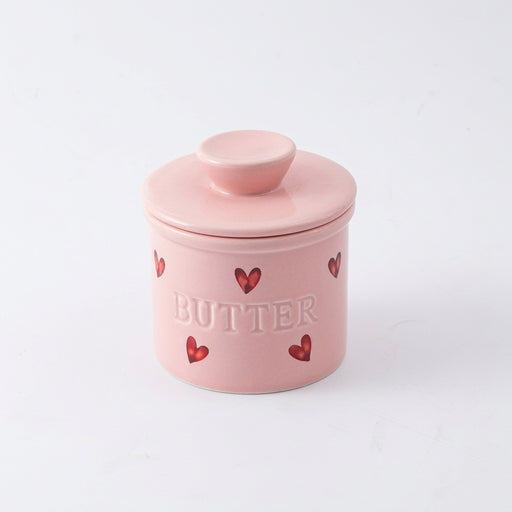 1-piece Pink Ceramic Butter Crock with Lid and Knife – French-style Porcelain Butter Dish